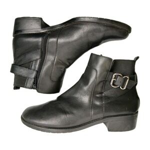 Anne Klein Leather Ankle Boots Moto Buckle Zip Up Booties Size 9.5M #1529